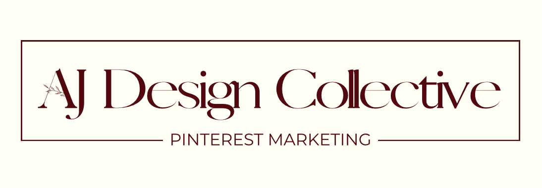 Logo of AJ Design Collective featuring elegant typography and the phrase 'Pinterest Marketing'.